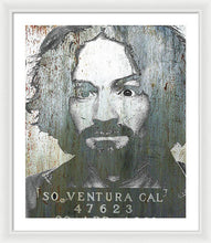 Silver Charles Manson Mug Shot 1969 Vertical  - Framed Print