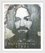 Silver Charles Manson Mug Shot 1969 Vertical  - Framed Print