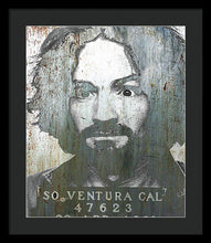 Silver Charles Manson Mug Shot 1969 Vertical  - Framed Print