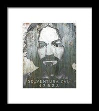 Silver Charles Manson Mug Shot 1969 Vertical  - Framed Print