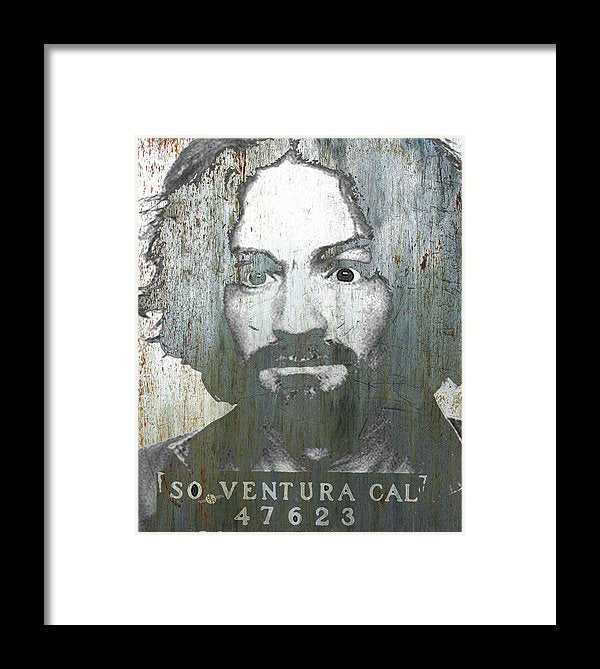 Silver Charles Manson Mug Shot 1969 Vertical  - Framed Print