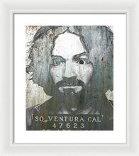 Silver Charles Manson Mug Shot 1969 Vertical  - Framed Print