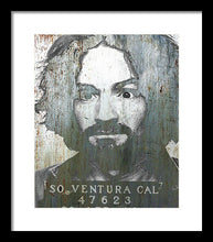 Silver Charles Manson Mug Shot 1969 Vertical  - Framed Print