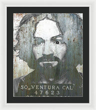 Silver Charles Manson Mug Shot 1969 Vertical  - Framed Print