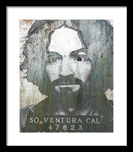 Silver Charles Manson Mug Shot 1969 Vertical  - Framed Print