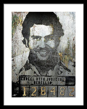 Silver Pablo Escobar Mug Shot 1991 - Framed Print