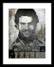 Silver Pablo Escobar Mug Shot 1991 - Framed Print