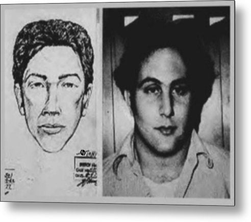 Son Of Sam David Berkowitz Mug Shot And Police Sketch - Metal Print