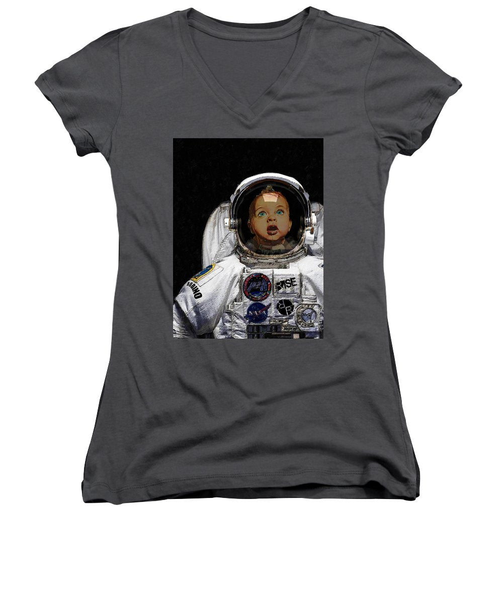 Space Baby - Women's V-Neck (Athletic Fit) Women's V-Neck (Athletic Fit) Pixels Charcoal Small 