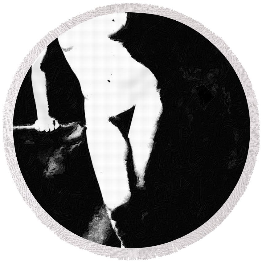 Standing Nude - Round Beach Towel