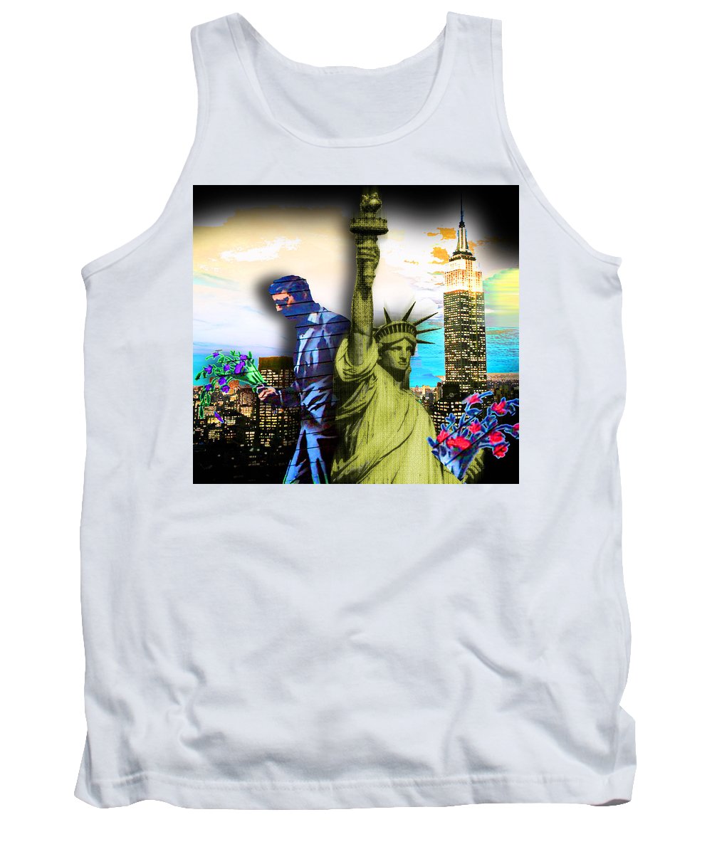 The Statue Of Liberty And A Banksy Pass In The Night - Tank Top
