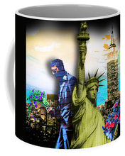 The Statue Of Liberty And A Banksy Pass In The Night - Mug