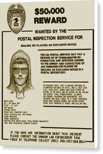 Unabomber Ted Kaczynski Wanted Poster 2 - Canvas Print