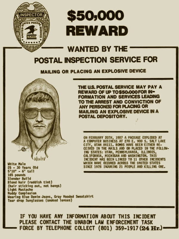 Unabomber Ted Kaczynski Wanted Poster 2 - Art Print