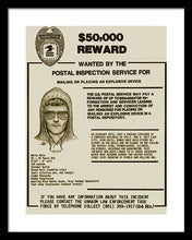 Unabomber Ted Kaczynski Wanted Poster 2 - Framed Print