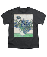 Vincent Van Gogh Irises Floral Purple - Youth T-Shirt Youth T-Shirt Pixels Charcoal Small 