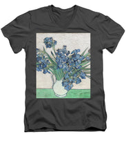 Vincent Van Gogh Irises Floral Purple - Men's V-Neck T-Shirt Men's V-Neck T-Shirt Pixels Charcoal Small 