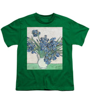 Vincent Van Gogh Irises Floral Purple - Youth T-Shirt Youth T-Shirt Pixels Kelly Green Small 