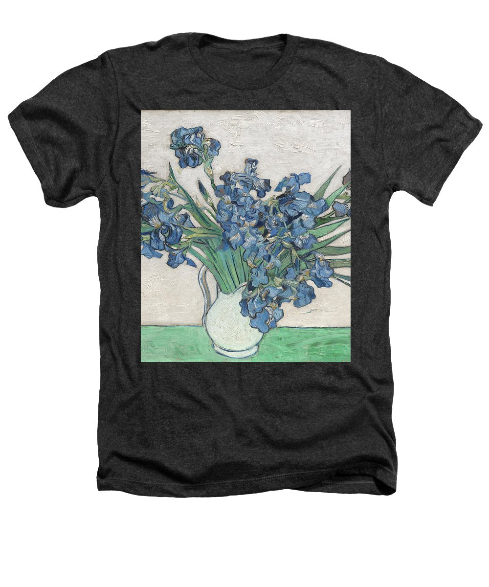 Vincent Van Gogh Irises Floral Purple - Heathers T-Shirt Heathers T-Shirt Pixels Charcoal Small 