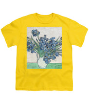Vincent Van Gogh Irises Floral Purple - Youth T-Shirt Youth T-Shirt Pixels Yellow Small 