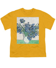 Vincent Van Gogh Irises Floral Purple - Youth T-Shirt Youth T-Shirt Pixels Gold Small 