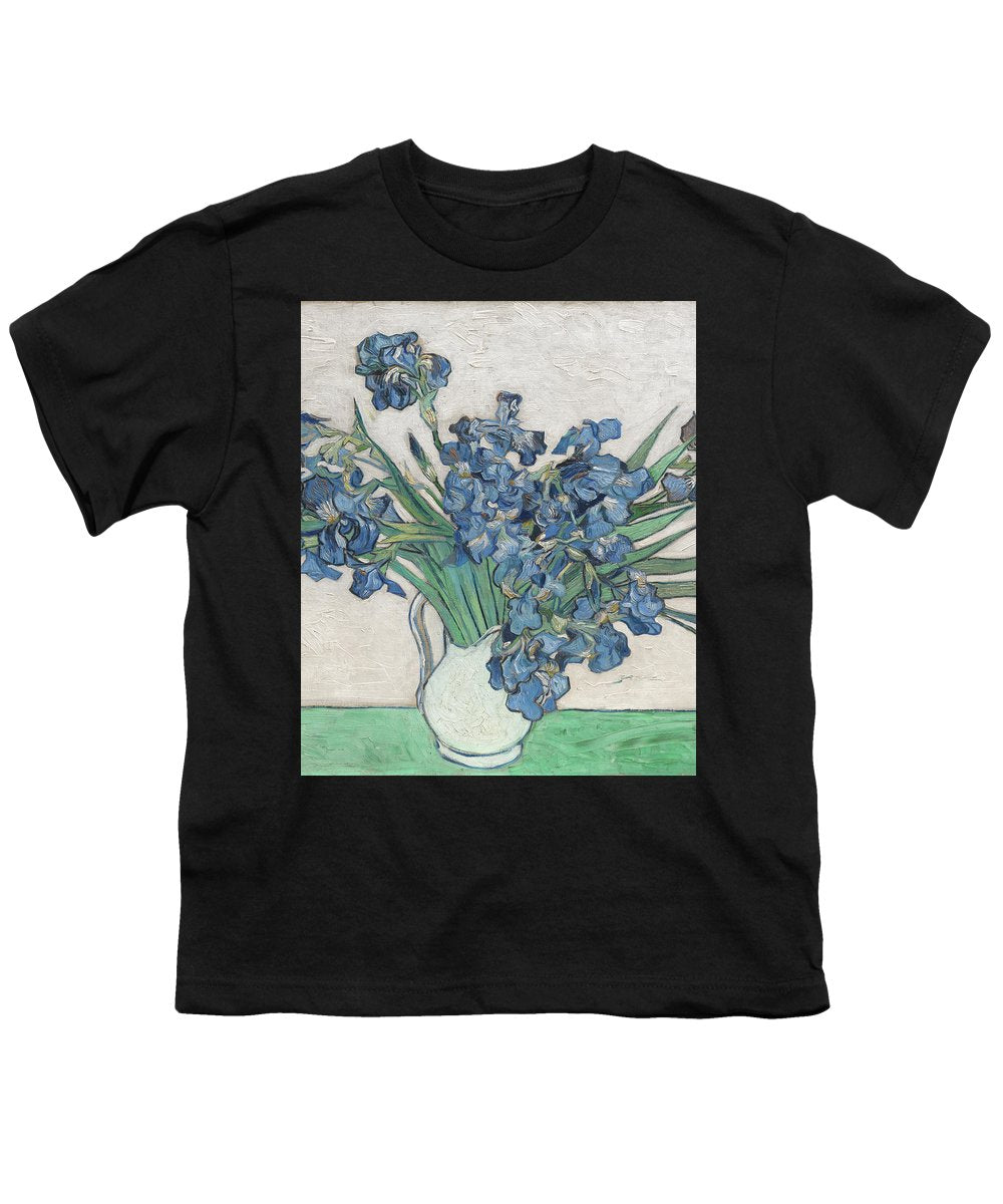 Vincent Van Gogh Irises Floral Purple - Youth T-Shirt Youth T-Shirt Pixels Black Small 