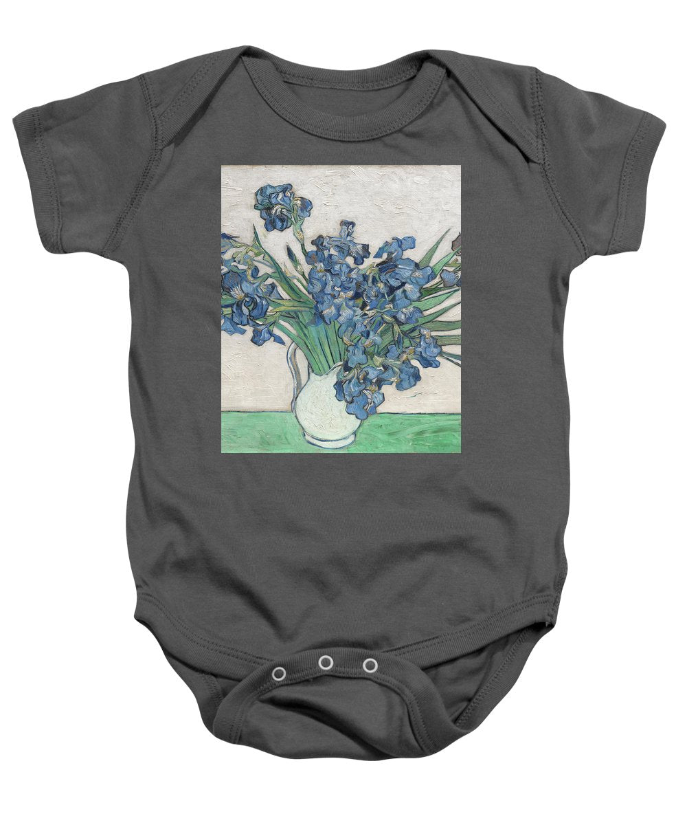 Vincent Van Gogh Irises Floral Purple - Baby Onesie Baby Onesie Pixels Charcoal Small 