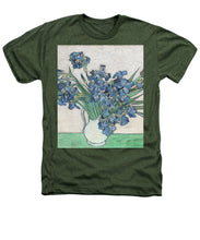 Vincent Van Gogh Irises Floral Purple - Heathers T-Shirt Heathers T-Shirt Pixels Military Green Small 