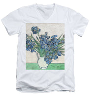 Vincent Van Gogh Irises Floral Purple - Men's V-Neck T-Shirt Men's V-Neck T-Shirt Pixels White Small 