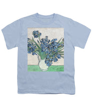 Vincent Van Gogh Irises Floral Purple - Youth T-Shirt Youth T-Shirt Pixels Light Blue Small 