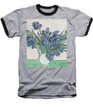 Vincent Van Gogh Irises Floral Purple - Baseball T-Shirt Baseball T-Shirt Pixels Heather / Black Small 