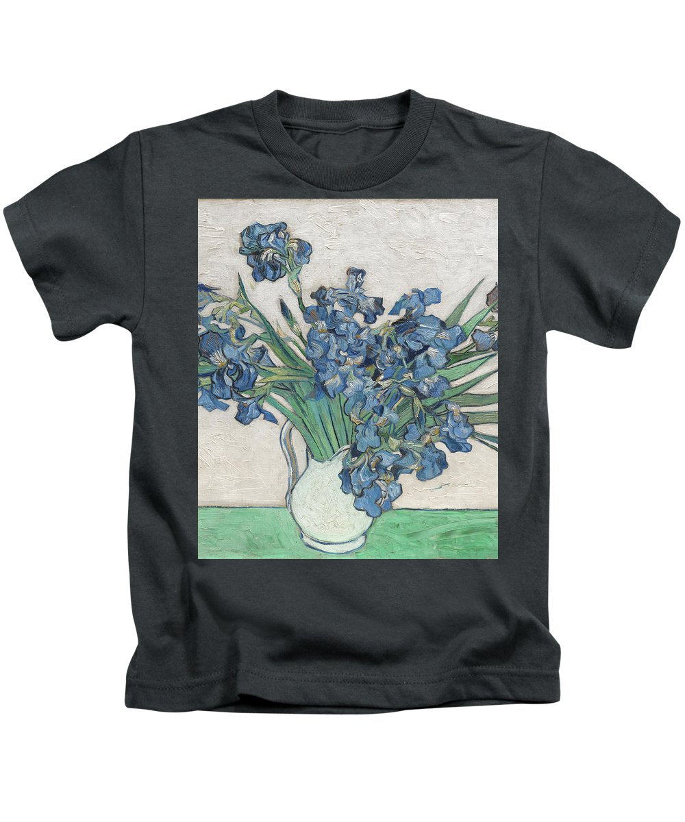 Vincent Van Gogh Irises Floral Purple - Kids T-Shirt Kids T-Shirt Pixels Charcoal Small 