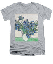 Vincent Van Gogh Irises Floral Purple - Men's V-Neck T-Shirt Men's V-Neck T-Shirt Pixels Heather Small 