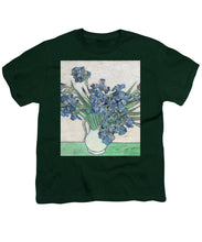 Vincent Van Gogh Irises Floral Purple - Youth T-Shirt Youth T-Shirt Pixels Hunter Green Small 