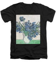 Vincent Van Gogh Irises Floral Purple - Men's V-Neck T-Shirt Men's V-Neck T-Shirt Pixels Black Small 