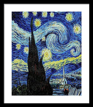 Vincent Van Gogh Starry Night Painting - Framed Print Framed Print Pixels 16.625" x 20.000" Black White