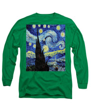Vincent Van Gogh Starry Night Painting - Long Sleeve T-Shirt Long Sleeve T-Shirt Pixels Kelly Green Small 