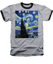 Vincent Van Gogh Starry Night Painting - Baseball T-Shirt Baseball T-Shirt Pixels Heather / Black Small 