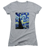 Vincent Van Gogh Starry Night Painting - Women's V-Neck (Athletic Fit) Women's V-Neck (Athletic Fit) Pixels Heather Small 