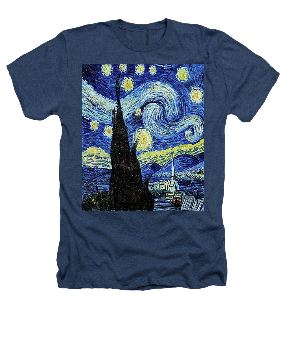 Vincent Van Gogh Starry Night Painting - Heathers T-Shirt Heathers T-Shirt Pixels Navy Small 