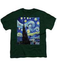 Vincent Van Gogh Starry Night Painting - Youth T-Shirt Youth T-Shirt Pixels Hunter Green Small 