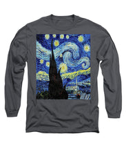 Vincent Van Gogh Starry Night Painting - Long Sleeve T-Shirt Long Sleeve T-Shirt Pixels Charcoal Small 