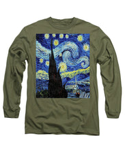 Vincent Van Gogh Starry Night Painting - Long Sleeve T-Shirt Long Sleeve T-Shirt Pixels Military Green Small 