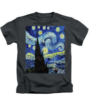 Vincent Van Gogh Starry Night Painting - Kids T-Shirt Kids T-Shirt Pixels Charcoal Small 