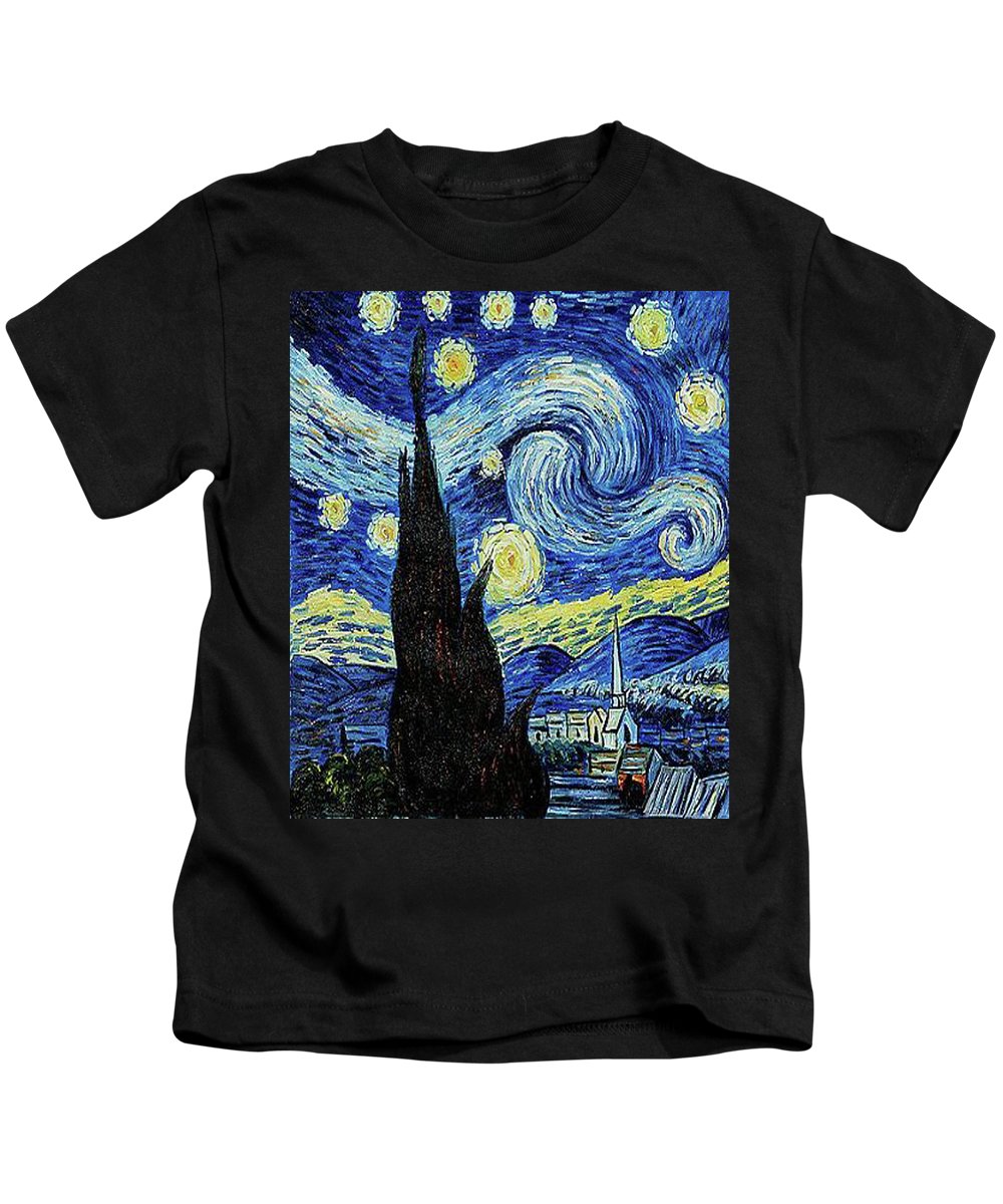Vincent Van Gogh Starry Night Painting - Kids T-Shirt Kids T-Shirt Pixels Black Small 