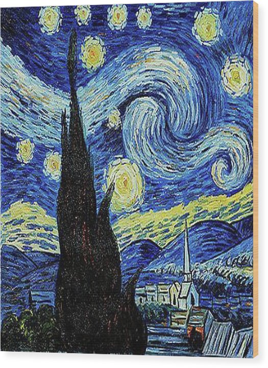 Vincent Van Gogh Starry Night Painting - Wood Print Wood Print Pixels 6.625