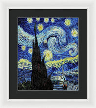 Vincent Van Gogh Starry Night Painting - Framed Print Framed Print Pixels 13.375" x 16.000" White Black
