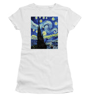 Vincent Van Gogh Starry Night Painting - Women's T-Shirt (Athletic Fit) Women's T-Shirt (Athletic Fit) Pixels White Small 