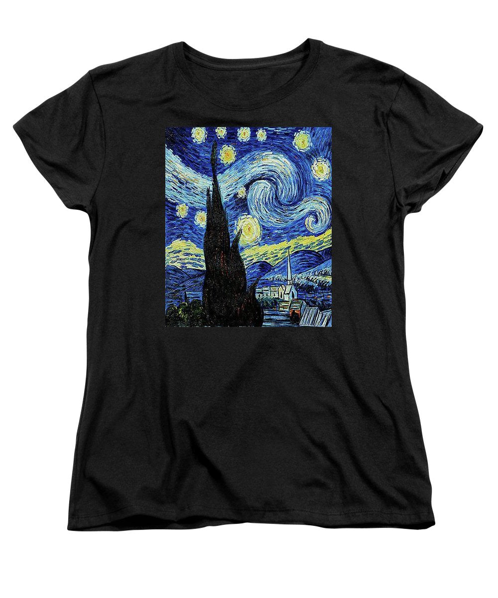 Vincent Van Gogh Starry Night Painting - Women's T-Shirt (Standard Fit) Women's T-Shirt (Standard Fit) Pixels Black Small 