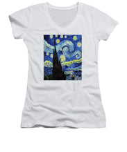 Vincent Van Gogh Starry Night Painting - Women's V-Neck (Athletic Fit) Women's V-Neck (Athletic Fit) Pixels White Small 